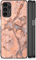 Telefoonhoesje Geschikt voor Samsung Galaxy A13 4G Leuk Case met Zwarte rand Marmer Oranje