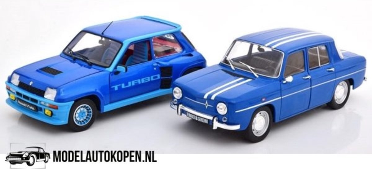 Renault 8 Gordini + Renault 5 Turbo (Blauw) (20 cm) 1/18 Solido {Modelauto - Schaalmodel - Model auto - Miniatuurauto - Miniatuur autos}