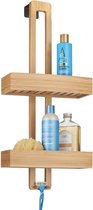 mDesign - Doucherek - voor flessen shampoo en douchegel - praktisch/van bamboe/bevestiging zonder boren/met 2 schappen/hangend - natuurlijk bamboe