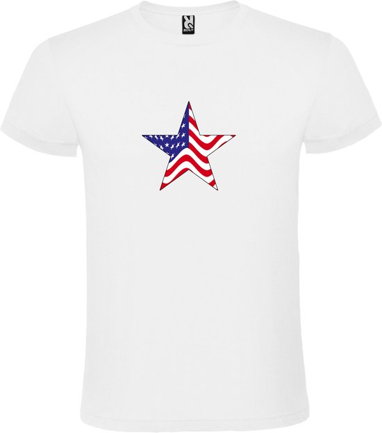 Wit T shirt met print van 'Ster met Amerikaanse Vlag' print Zwart / Rood size S