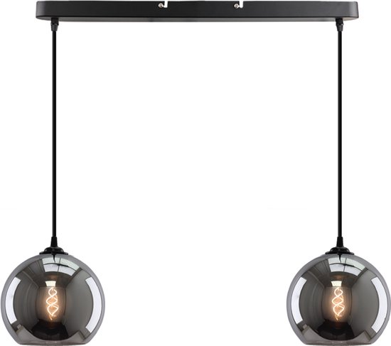 Olucia Giada - Design Hanglamp - 2L - Aluminium/Glas - Grijs;Zwart - Rechthoek