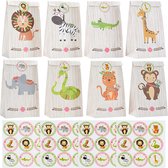 Uitdeelzakjes "Jungle dieren" 24 stuks met 36 stickers - cadeau zakjes - snoepzakjes - traktatiezakjes - feestzakjes - kadozakjes