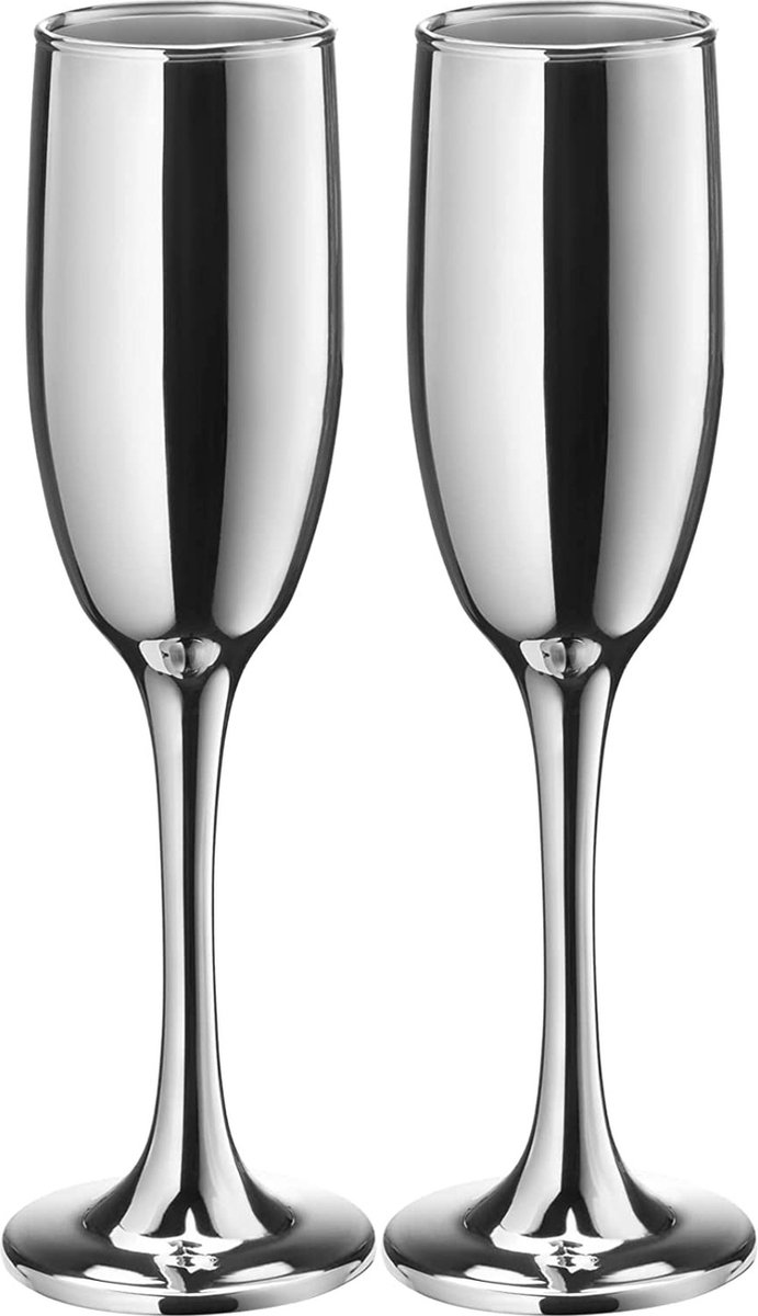 Vikko Décor - Champagne Glazen - Set van 2 Champagne Coupe - Flutes - Zilver