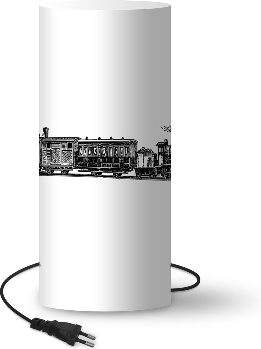 Lamp - Nachtlampje - Tafellamp slaapkamer - Oude goederentrein in zwart-wit - 70 cm hoog - Ø29.6 cm - Inclusief LED lamp