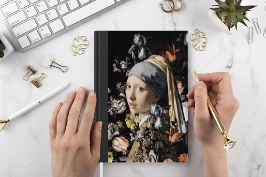 Carnet - Cahier d'écriture - Fille à la perle - Johannes Vermeer - Fleurs - Carnet - Format A5 - Bloc-notes