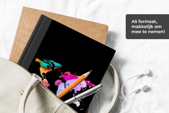 Carnet - Cahier d'écriture - Wereldkaart - Arc-en-ciel - Peinture - Carnet - Format A5 - Bloc-notes