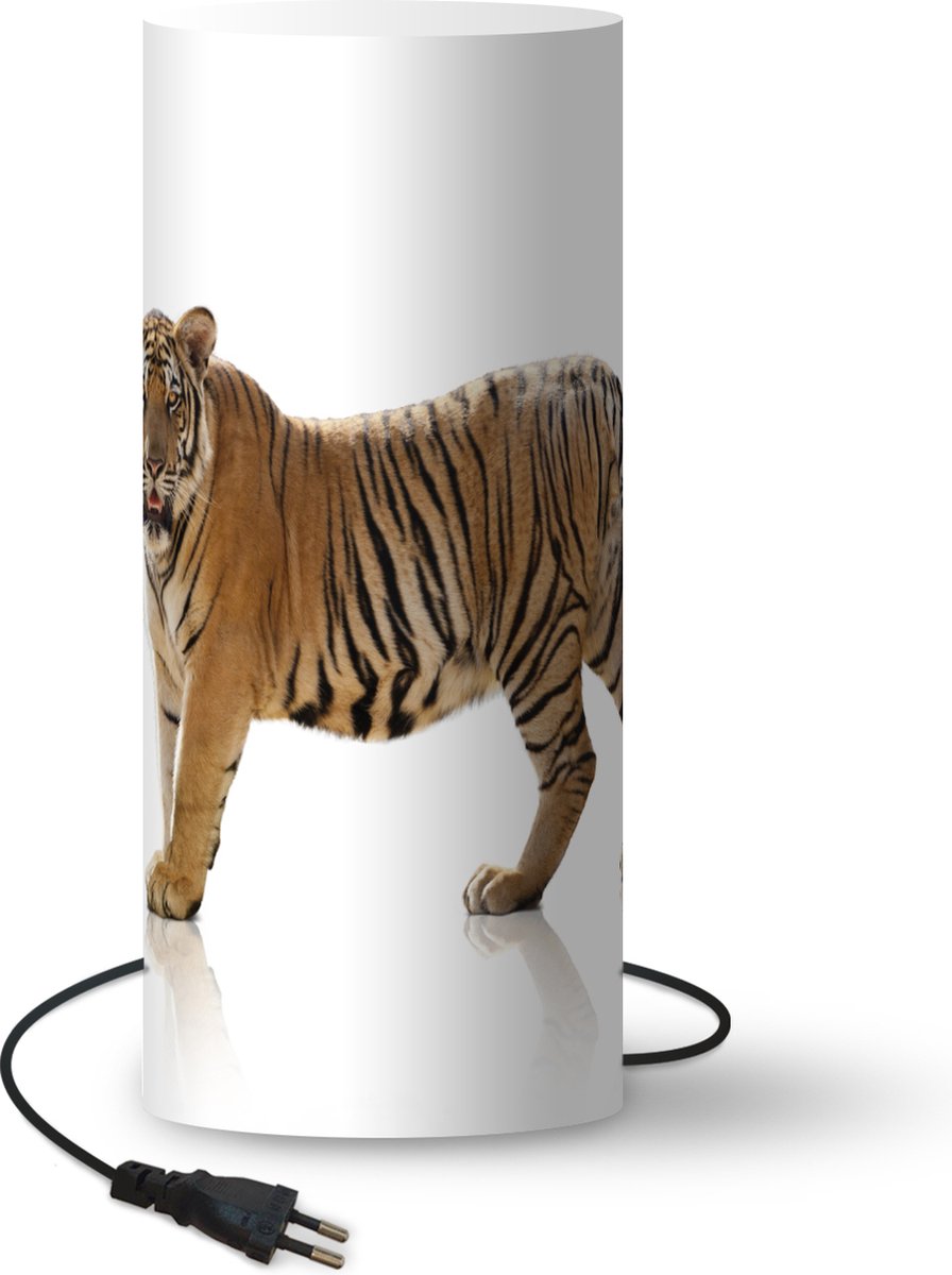 Lamp - Nachtlampje - Tafellamp slaapkamer - Tijger - Dier - Wit - 70 cm hoog - Ø29.6 cm - Inclusief LED lamp