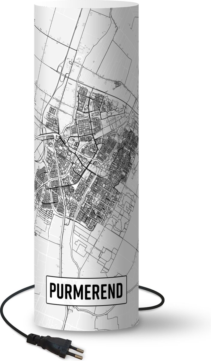 Lamp - Nachtlampje - Tafellamp slaapkamer - Stadskaart Purmerend - 60 cm hoog - Ø19.1 cm - Inclusief LED lamp - Plattegrond