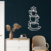 Wanddecoratie | Koffiekopjes  / Coffee Cups | Metal - Wall Art | Muurdecoratie | Woonkamer |Wit| 24x45cm