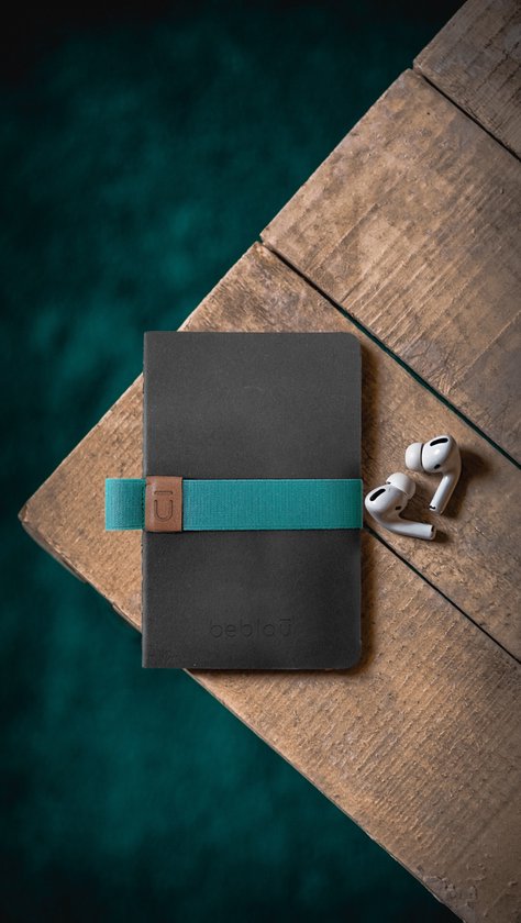 Carnet de poche Beblau | Set de 3 cahiers avec élastique et porte-stylo | Portable | École, Maison, Collège | Accessoires de vêtements pour bébé de bureau à domicile | Super cadeau | Couleur : Zwart avec élastique bleu clair