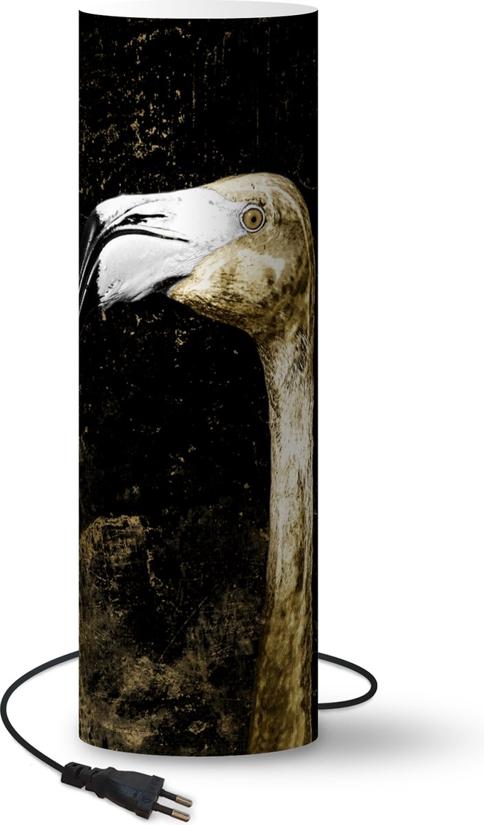 Lamp - Nachtlampje - Tafellamp slaapkamer - Flamingo - Vogel - Bladeren - Goud - 50 cm hoog - Ø15.9 cm - Inclusief LED lamp