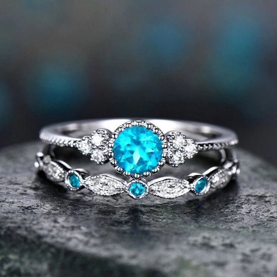Zilveren ring met licht blauwe kristal | Lucardi-BE