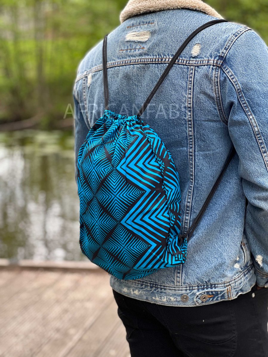 Afrikaanse print rugzak / Gymtas / Schooltas met rijgkoord - Blauw - Drawstring Bag