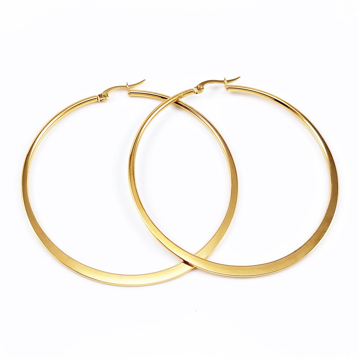 ∅60mm Oorbellen Dames - Stalen Goudkleur - Oorringen Platte -Design