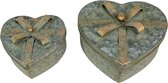 Clayre & Eef Set de 2 boîtes de rangement en métal Grijs en forme de cœur
