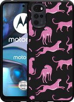 Motorola Moto G22 Hoesje Zwart Roze Cheeta's - Designed by Cazy
