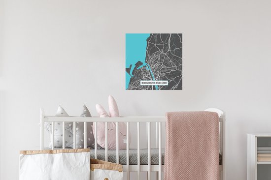 Muurstickers - Sticker Folie - Boulogne-sur-Mer - Frankrijk - Plattegrond - Stadskaart - Kaart - 30x30 cm - Plakfolie - Muurstickers Kinderkamer - Zelfklevend Behang - Zelfklevend behangpapier - Stickerfolie