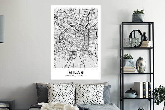 Stickers muraux - Milan - Plan de la ville - Wit - Carte - Carte - 80x120 cm - Feuille adhésive