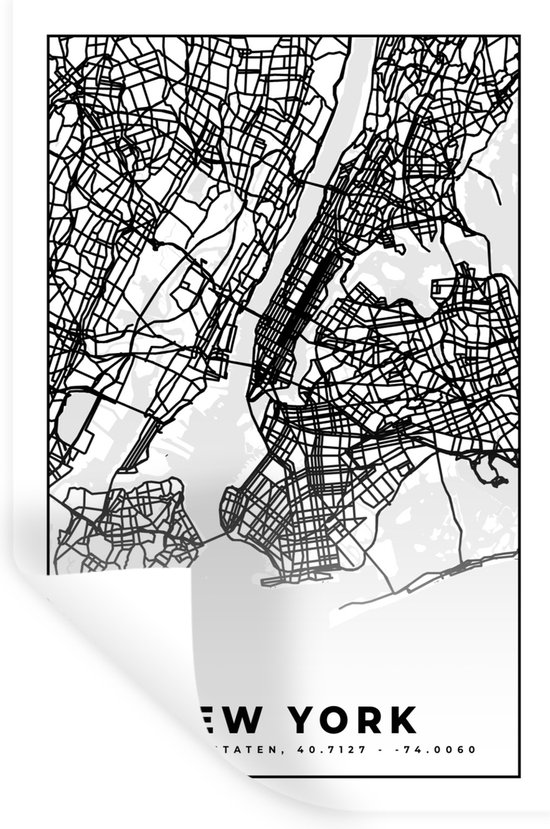 Stickers muraux - New York - Plan de Ville - Zwart Wit - Carte - Carte ...