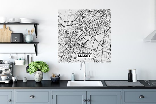 Muurstickers - Sticker Folie - Kaart - Stadskaart - Frankrijk - Massy - Plattegrond - 80x80 cm - Plakfolie - Muurstickers Kinderkamer - Zelfklevend Behang - Zelfklevend behangpapier - Stickerfolie