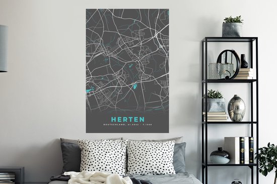 Stickers muraux - Cerf - Plan de la ville - Blauw - Carte - Plan de la ville - Carte - Allemagne - 80x120 cm - Feuille adhésive