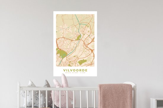 Stickers muraux - Carte - Plan de la ville - Vintage - Vilvoorde - Carte - 40x60 cm - Feuille adhésive