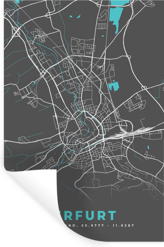 Stickers muraux - Erfurt - Plan de la ville - Blauw - Carte - Plan de la ville - Carte - Allemagne - 20x30 cm - Feuille adhésive