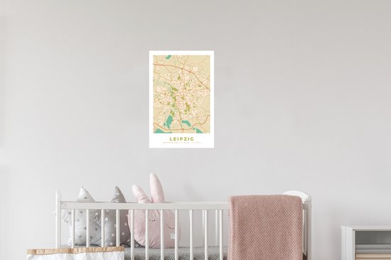 Stickers muraux - Carte - Leipzig - Vintage - Carte - Plan de la ville - 20x30 cm - Feuille adhésive