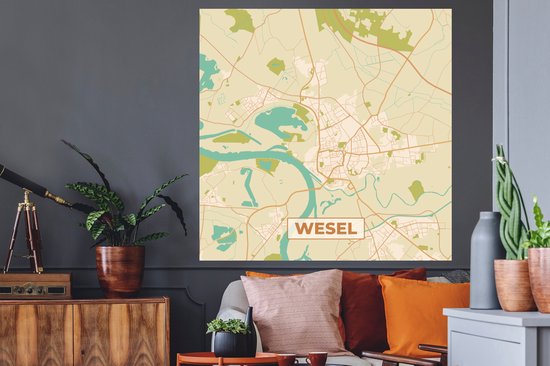 Stickers muraux - Wesel - Carte - Plan de la ville - Vintage - Carte - 120x120 cm - Feuille adhésive XXL