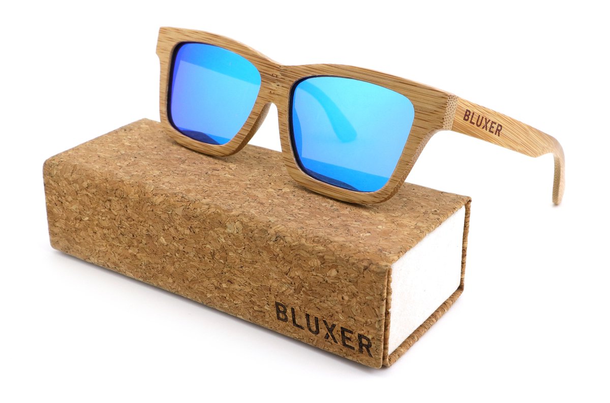 Bluxer® Zonnebril - Hippe Zonnebril Gepolariseerd - UV400 Lens - Bamboo Frame (Drijvende Zonnebril) - Ice Blue Lens