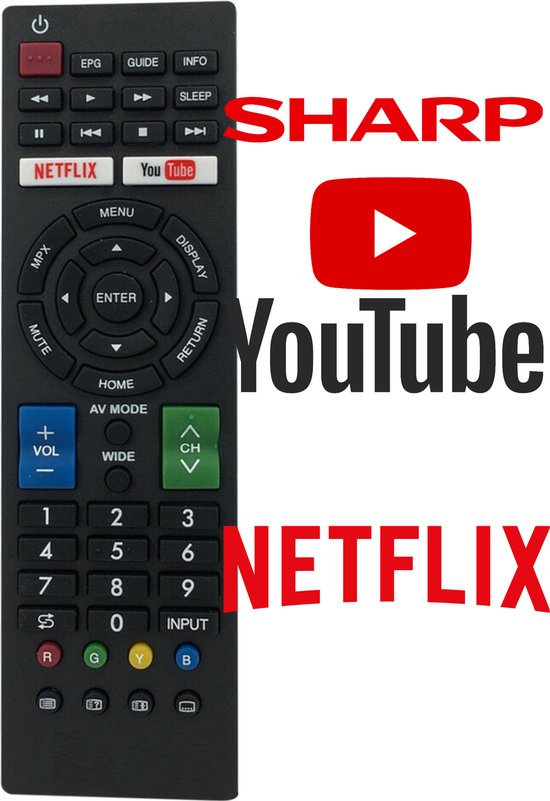 Afstandsbediening Sharp Met Netflix en Youtube Knop Geschikt voor