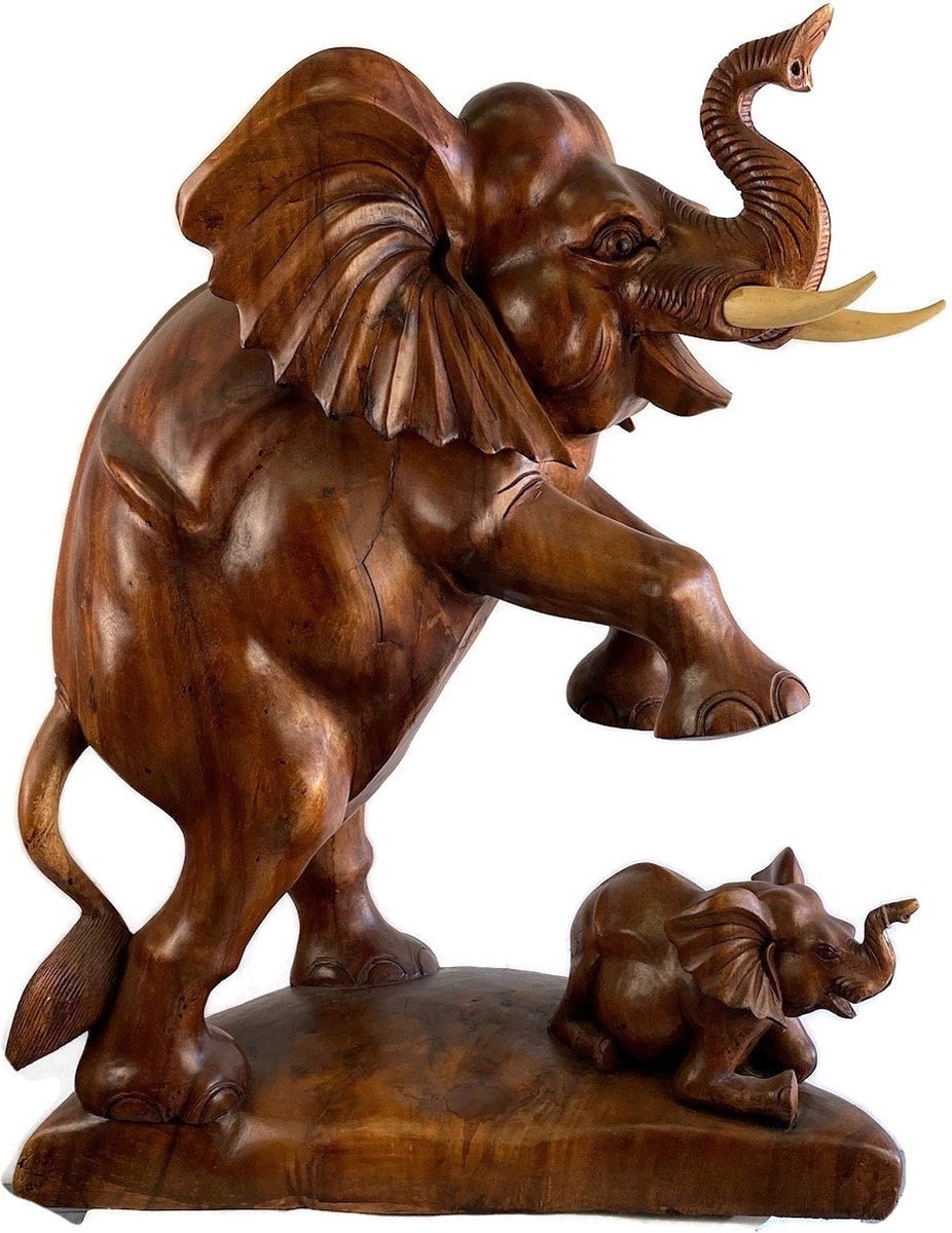Handgemaakte houten olifant / Houten figuur / Indonesisch beeld