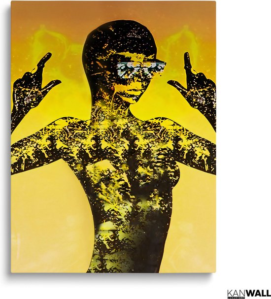 Tableau Plexiglas Luxe Fille Yellow | 100 x 150 | Salle de séjour | Chambre à coucher | Bureau | Musique | Design | Art | Moderne | ** 5 MM D'ÉPAISSEUR **