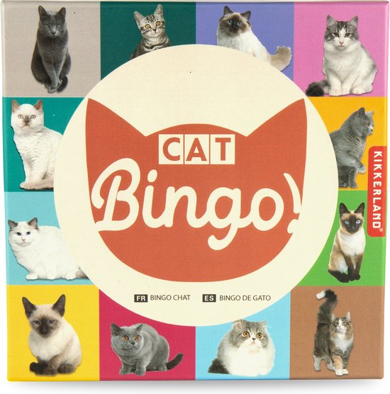 Bordspel: Kikkerland Cat Bingo - 54 katten soorten - 12 bingokarten - Reisspel - Pocket spel - Voor maximaal 12 spelers, van het merk Kikkerland