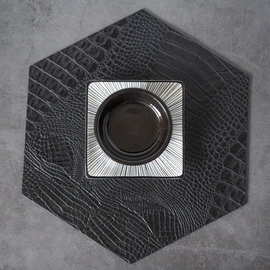 Coaster Queen Placemats Leer Zeshoek Croco Zwart 2 stuks bol