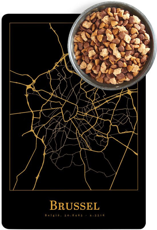 Placemat voerbak Placemat hond Placemat kat Stadskaart Brussel Goud Zwart...