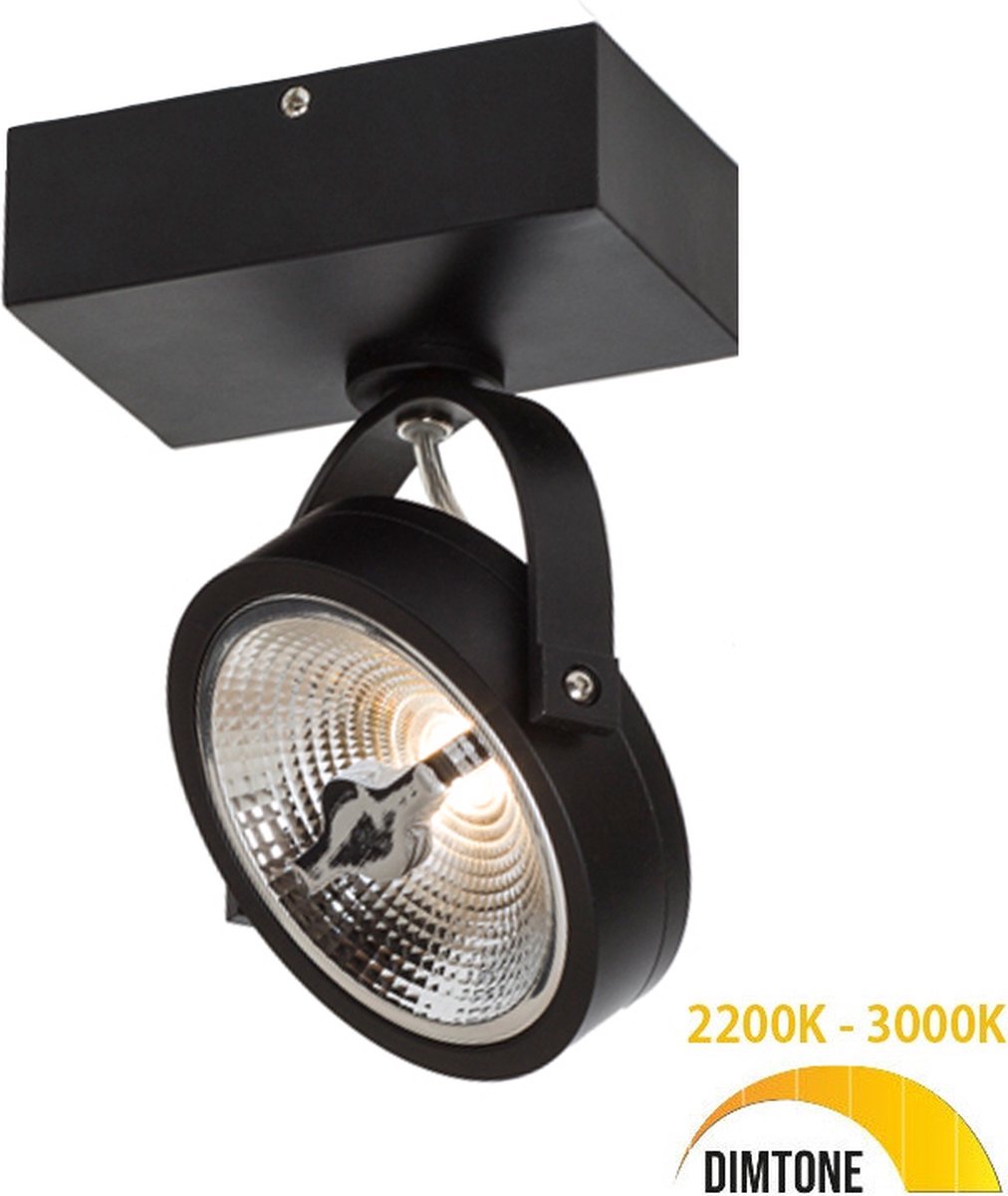 Plafondlamp - Opbouwspot zwart - Dimbaar - Draaibaar & kantelbaar - 12W - Dim to warm