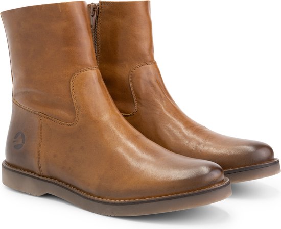 Travelin' Pleubian Dames Leren Enkellaarzen - Nette schoenen vrouwen - Cognac Bruin Leer - Maat 38