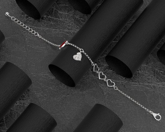 Malinsi Bracelet Femme 5 Hartjes - Argent - Bracelet 17+4cm - Cadeau Amour pour elle - Bijoux Bracelets - Cadeau Fête des Mères - Femme - Bracelets d'amitié