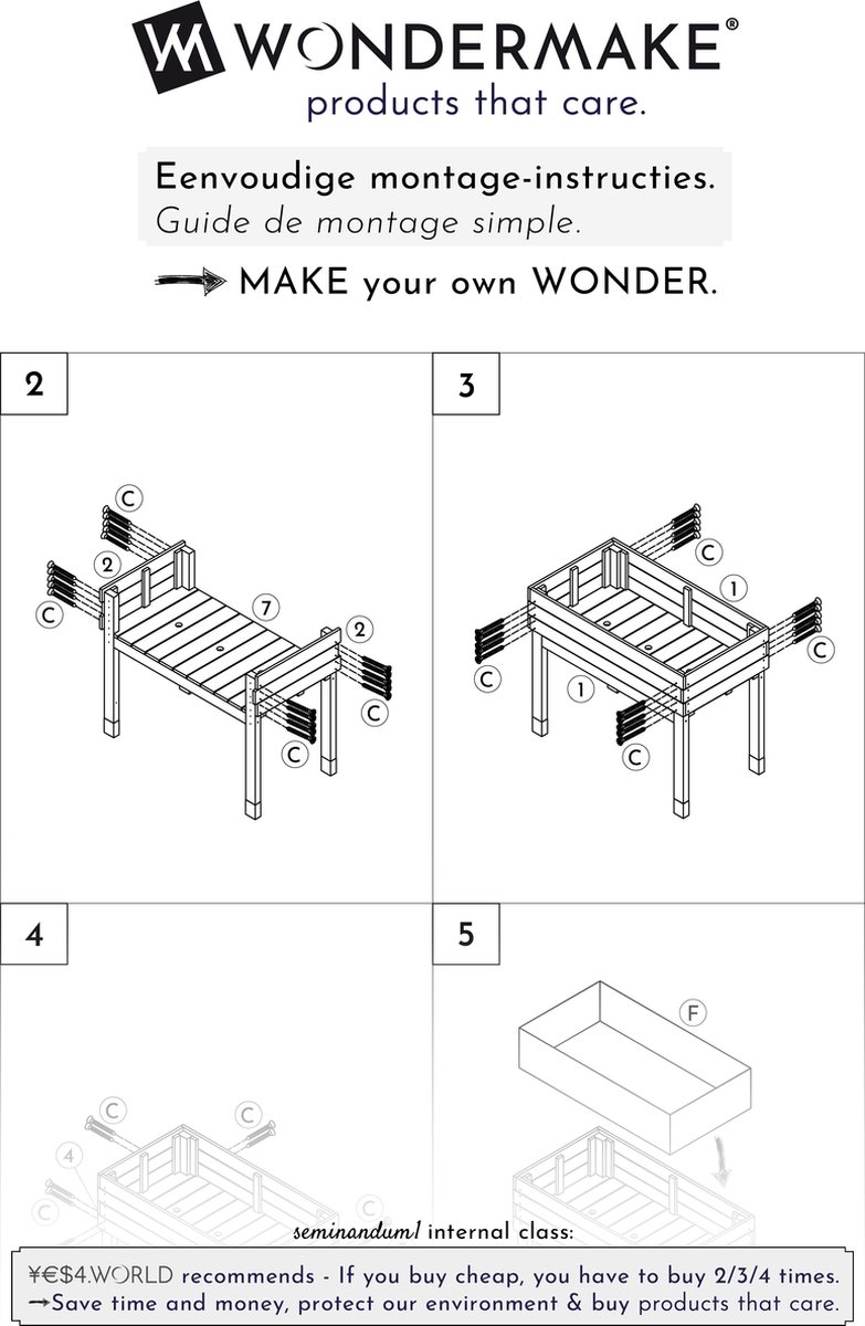 WONDERMAKE® Grand carré Potager en Bois de Cerisier Massif Haute, lit de  Jardin surélevé sur Pieds, jardinière rectangulaire pour Jardin Balcon