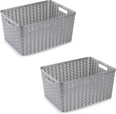 4x Zilveren geweven opbergboxen/opbergdozen/opbergmanden kunststof - 18 liter - opbergen manden/dozen/bakken - opbergers
