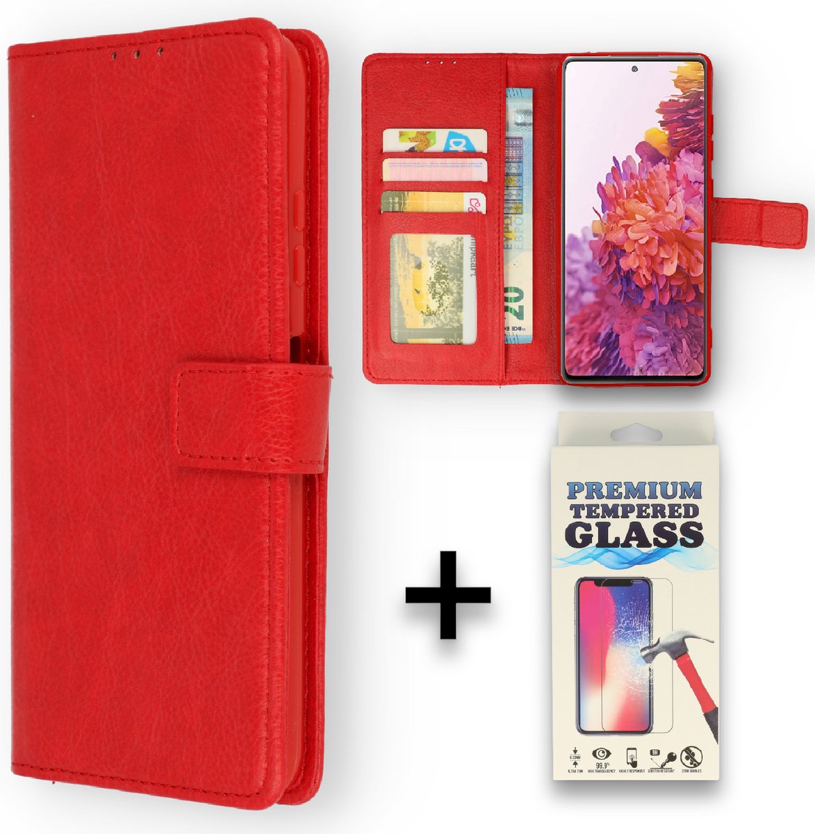 Casemania Hoesje Geschikt voor Motorola Moto G52 & G82 Rood & Glazen Screenprotector - Portemonnee Book Case - Kaarthouder & Magneetlipje