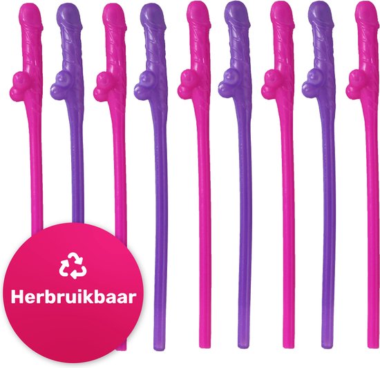 Piemel rietjes - 10 Pack - Herbruikbaar - Piemel - Decoratie - Fun - Snoep - Pak - Sloffen - Glas - Knuffel - Kussen - Penis