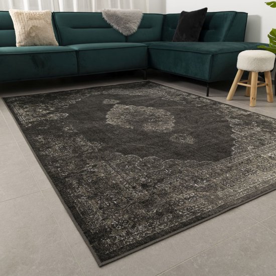 HUGEAR Vintage Woonkamer Tapijt Beige Vloerkleed Groot 120x180cm Antislip Machinewasbaar Keuken