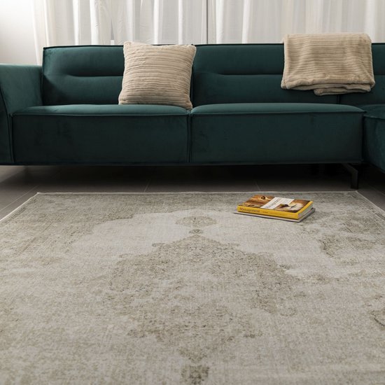 Tapis Fin à Poils Ras Antidérapant Beige Koho Vintage - 160x230cm