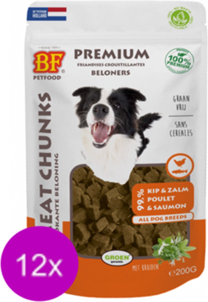 12x Biofood Meat Chunks Kip en Zalm - Mix Proteïne - Hondensnack - 200g