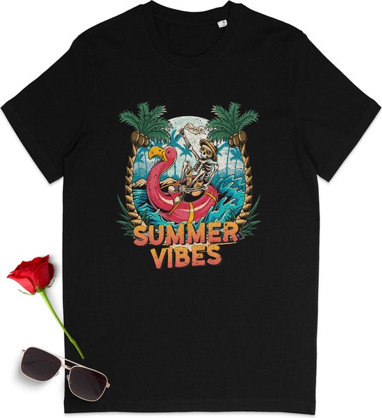 Grappig zomer t shirt - Summer Vibes - Leuk zomer tshirt vrouwen en mannen - Zomer t-shirt heren dames - Unisex maten: S M L XL XXL XXXL - t-Shirt kleuren: wit, zwart, oranje en blauw.