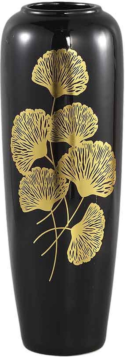 PTMD Dalina Ronde Pot Ginkgo Blad - H44 x Ø16 cm - Keramiek - Zwart