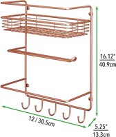 Keukenopberger - wandrek - met planken, haken en keukenrolhouder/veelzijdig - pc koper