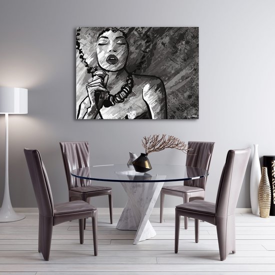 Luxe Canvas Schilderij Jazz Woman | 60x90 | Woonkamer | Slaapkamer | Kantoor | Muziek | Design | Art | Modern | ** 4CM DIK! 3D EFFECT**